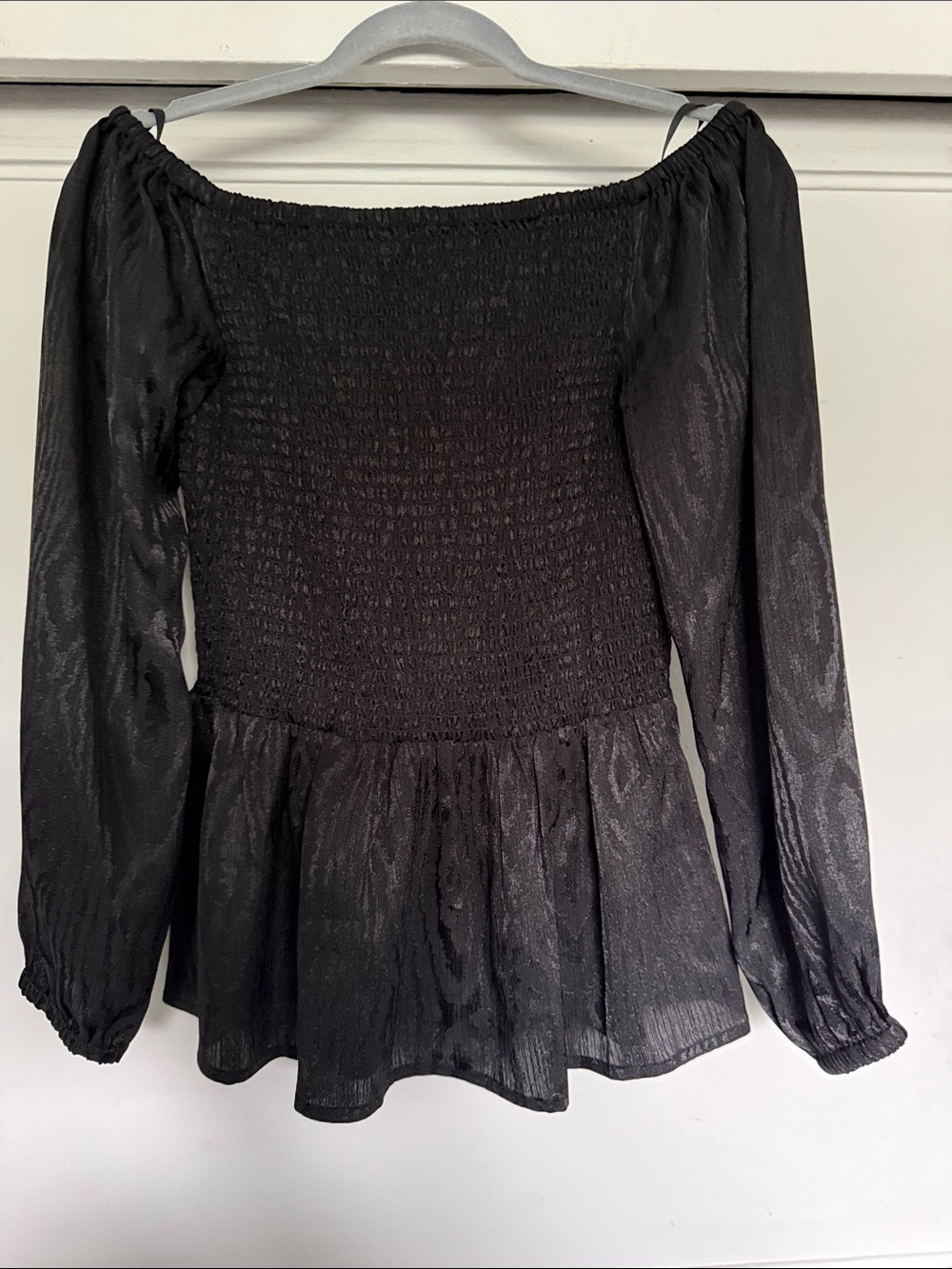 Michael Kors Black Smocked Peplum Long-Sleeve Top